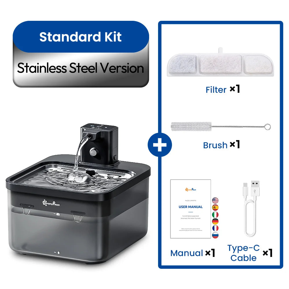 DownyPaws 2.5L Automatic Stainless Steel Cat Fountain